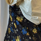 Retro elastic waist printed pleated A-line maxi skirt