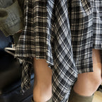 Retro contrasting plaid irregular skirt half length skirt