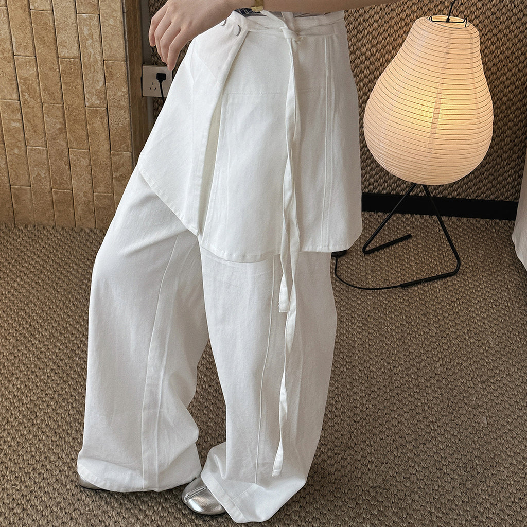 layered wrap pants high waist wide leg cotton loose trousers skirt overlay pants