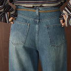 Retro washed loose micro flared jeans with belt