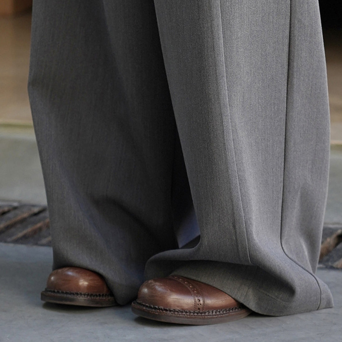 Retro pleated side placket wide leg pants