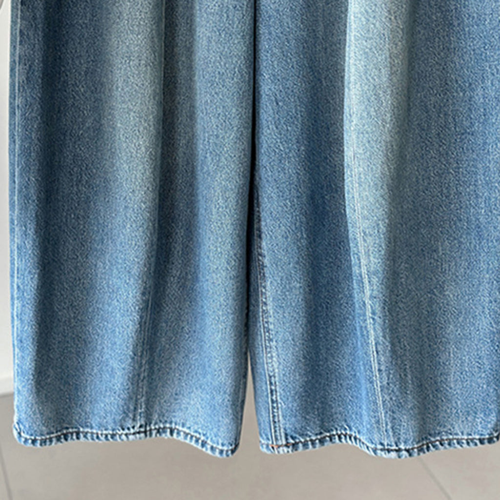 Wide leg jeans women high waist loose denim pants vintage wash trousers