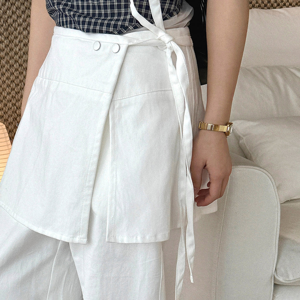 layered wrap pants high waist wide leg cotton loose trousers skirt overlay pants