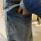 Retro ripped multi pocket loose silhouette jeans