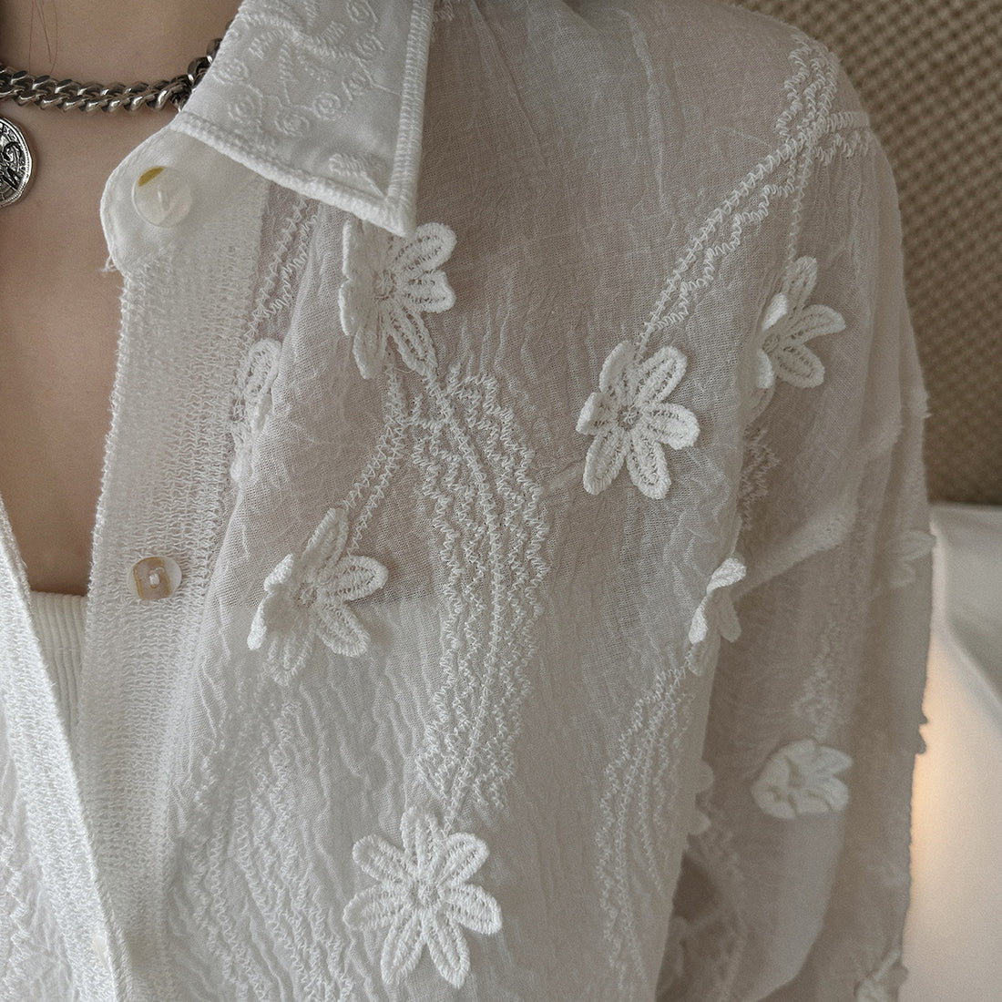 floral loose and long sleeve button up shirt