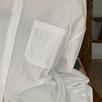 French lace lapel long sleeved button up shirt