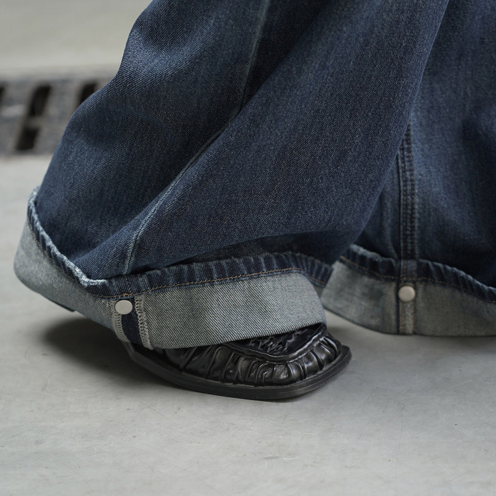 Retro loose wide leg jeans with scarf belt