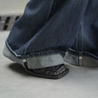 Retro loose wide leg jeans with scarf belt