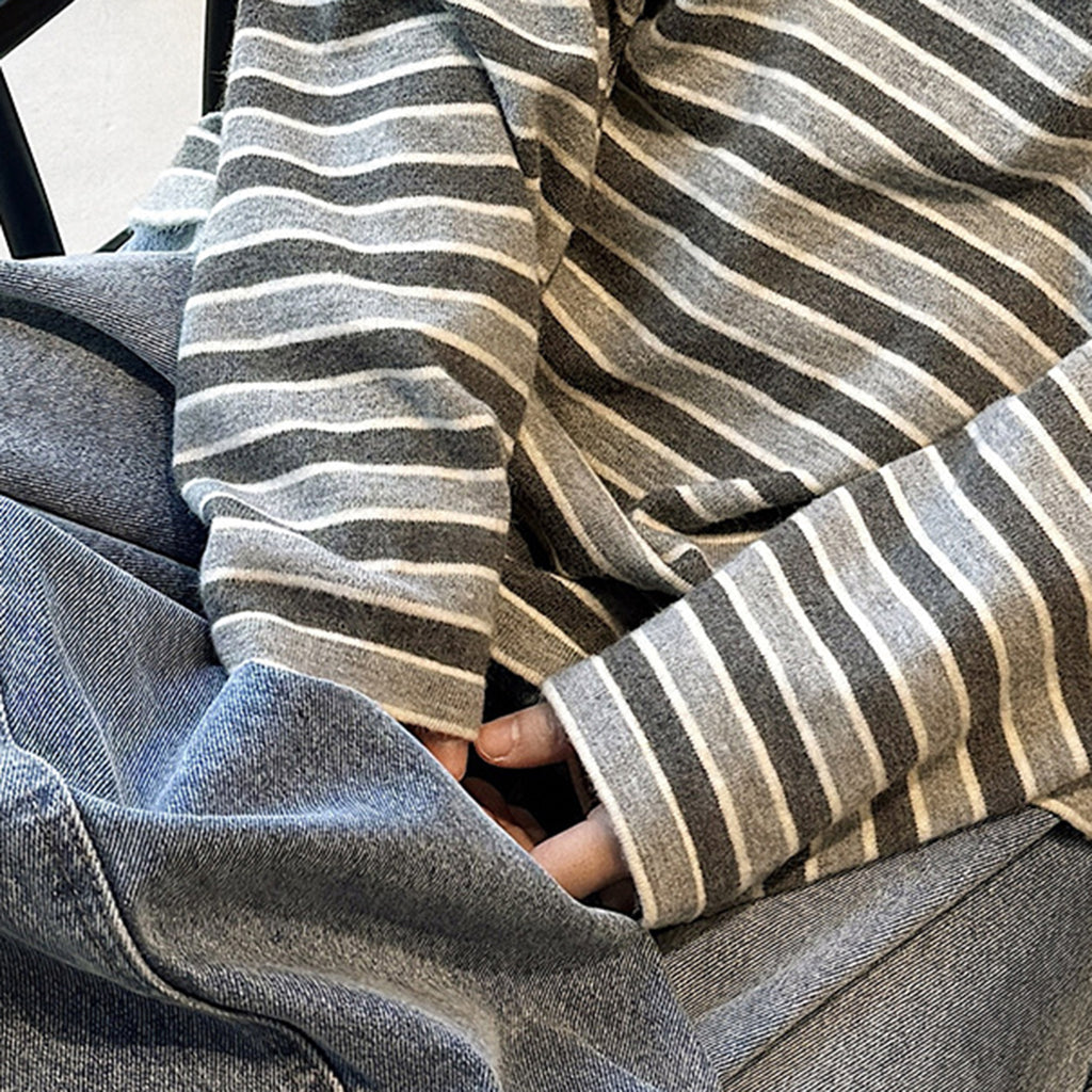 Color blocking round neck striped loose T-shirt