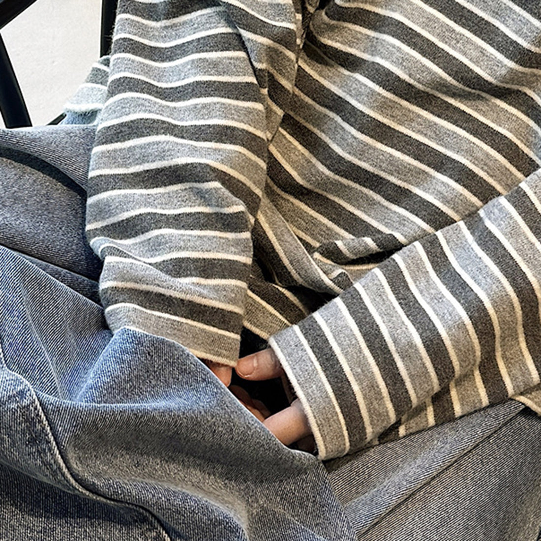 Color blocking round neck striped loose T-shirt