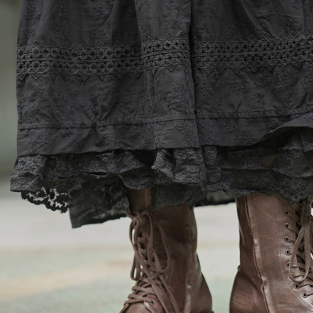 French retro patchwork floral lace skirt A-line long skirt