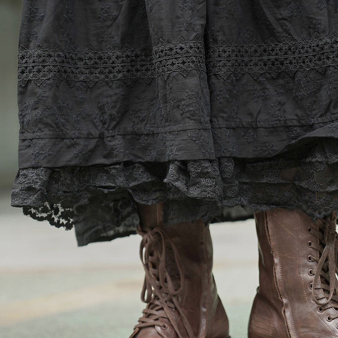 French retro patchwork floral lace skirt A-line long skirt