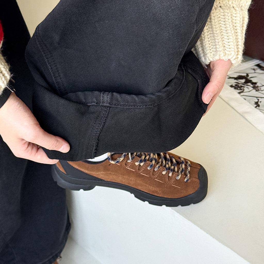 American retro fleece warm loose jeans