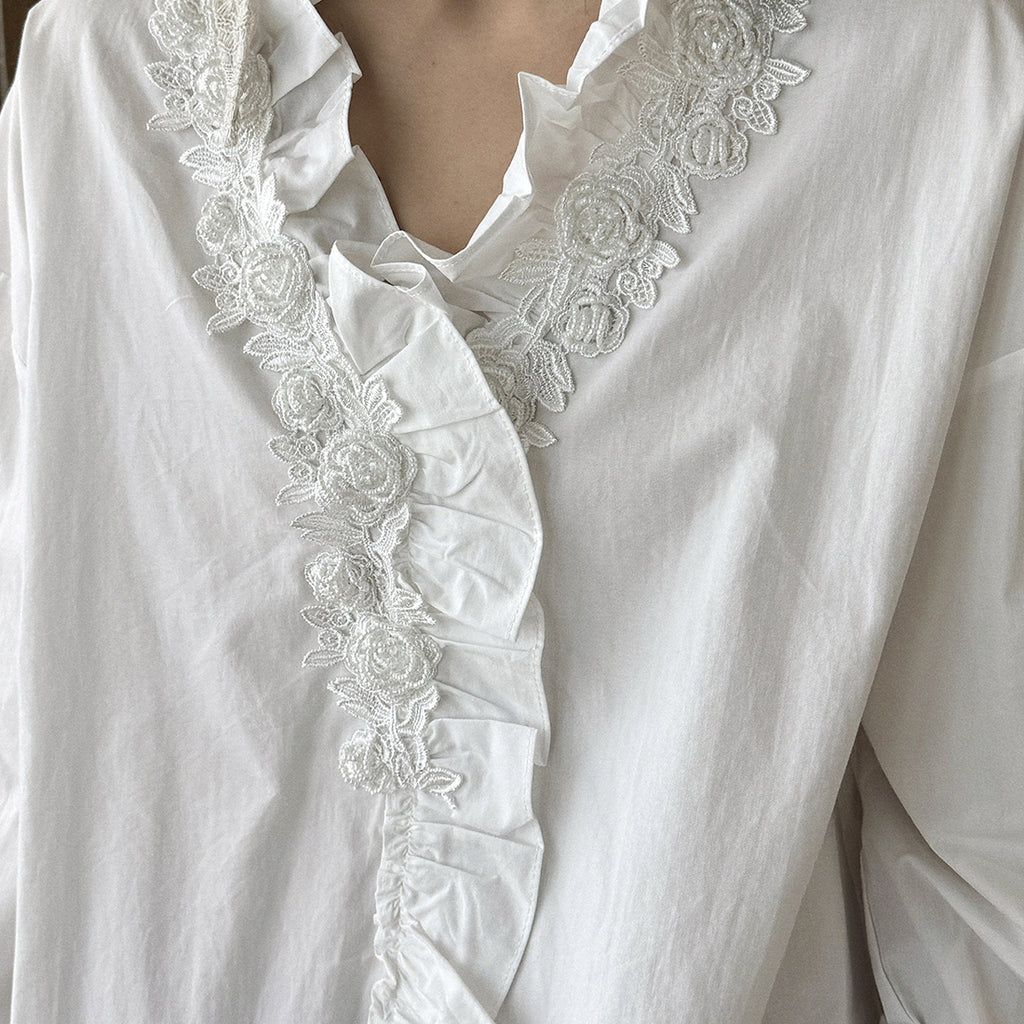 Loose nail bead rose border patchwork shirt