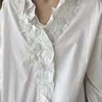Loose nail bead rose border patchwork shirt