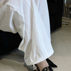 Grid waistband elastic drawstring loose casual ankle pants