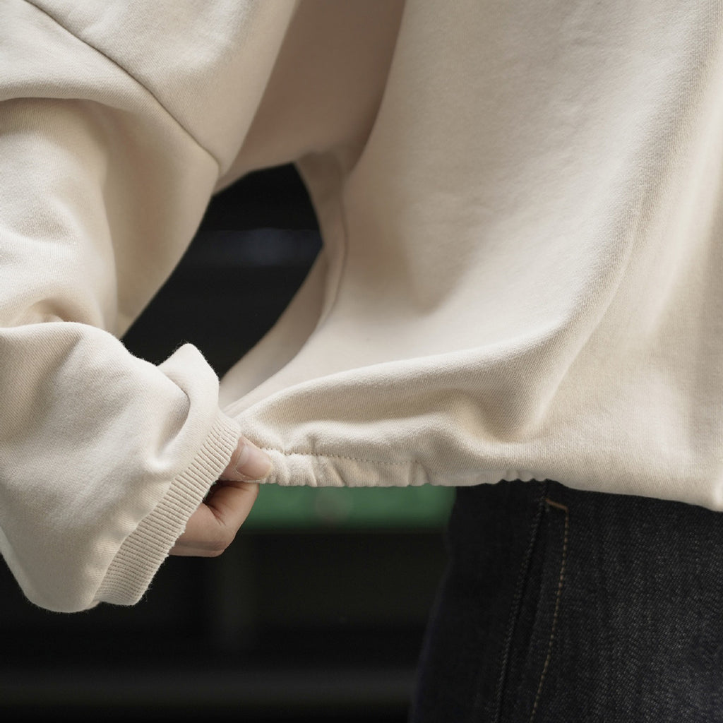 Round neck hem pleated long sleeved top sweatshirt