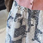 Retro Cashew Flower Splicing Elastic Waist Loose Skirt