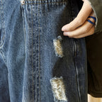 Retro pocket patchwork ripped loose jeans