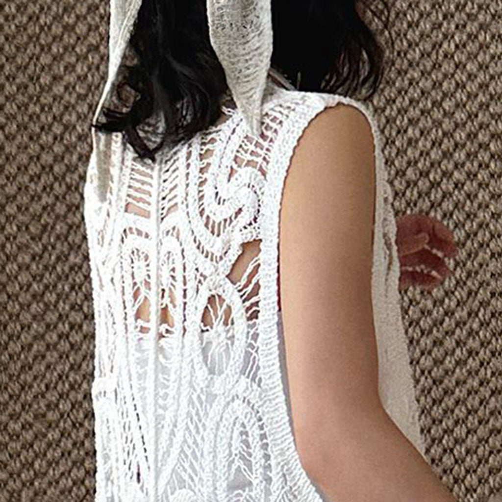 sleeveless long vest lace knit cardigan v neck button down hollow out lightweight layering top