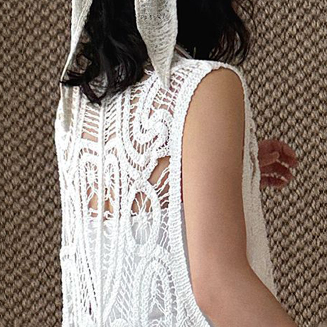 sleeveless long vest lace knit cardigan v neck button down hollow out lightweight layering top