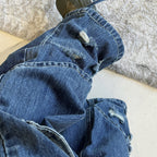 Retro pocket patchwork ripped loose jeans