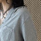 Loose fit v neck long sleeve button shirt top