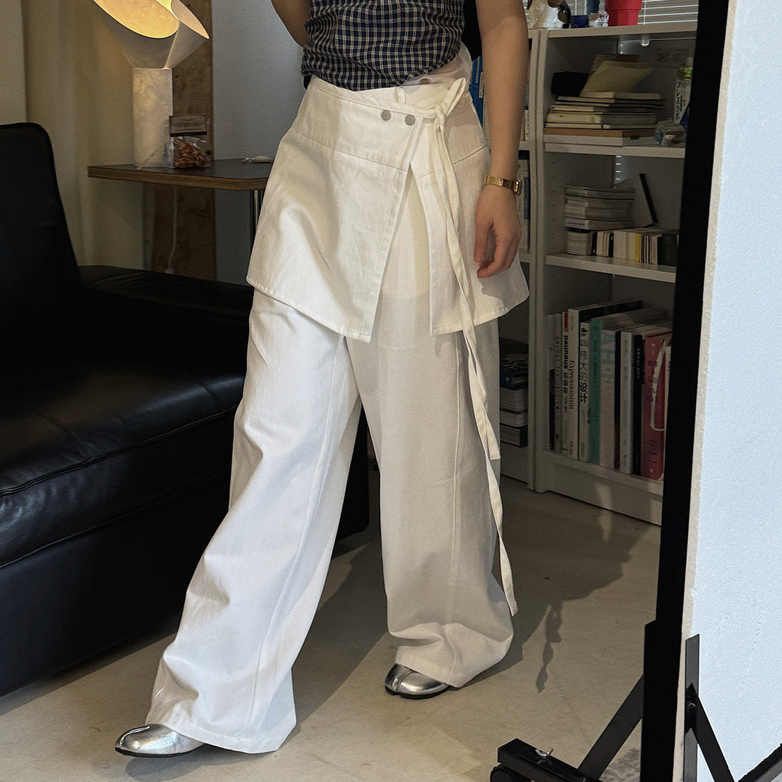layered wrap pants high waist wide leg cotton loose trousers skirt overlay pants