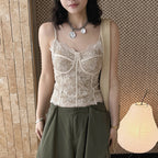 Lace cami top women slim fit corset style spaghetti strap sexy tank top