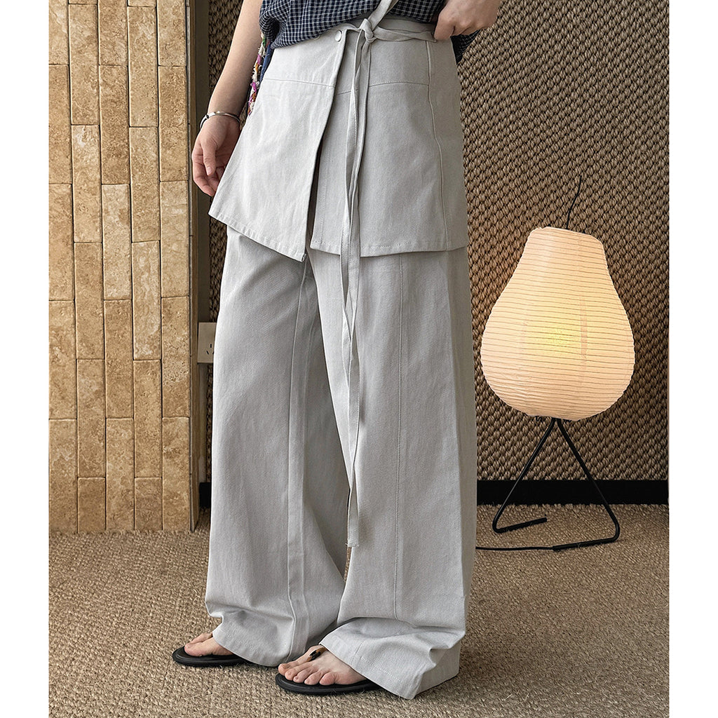 layered wrap pants high waist wide leg cotton loose trousers skirt overlay pants