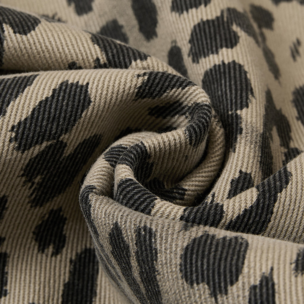 Retro contrasting leopard print loose jeans