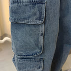 Retro ripped multi pocket loose silhouette jeans