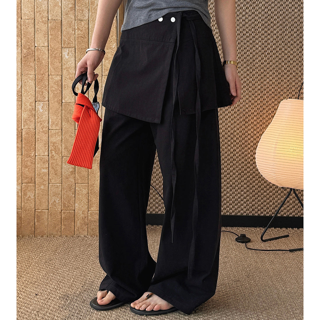 layered wrap pants high waist wide leg cotton loose trousers skirt overlay pants