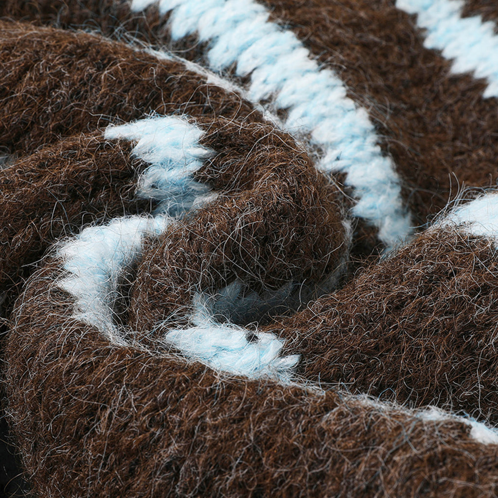 Retro striped horn button plush knitted cardigan top