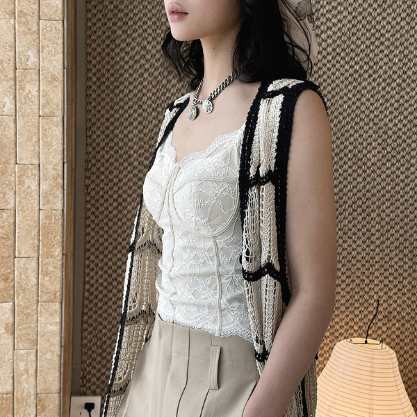 Lace cami top women slim fit corset style spaghetti strap sexy tank top