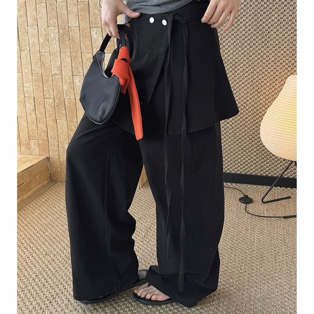 layered wrap pants high waist wide leg cotton loose trousers skirt overlay pants