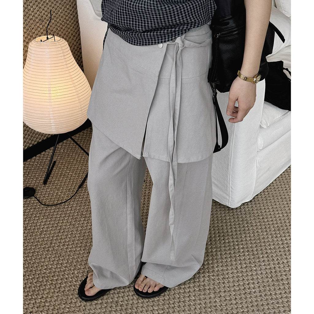 layered wrap pants high waist wide leg cotton loose trousers skirt overlay pants