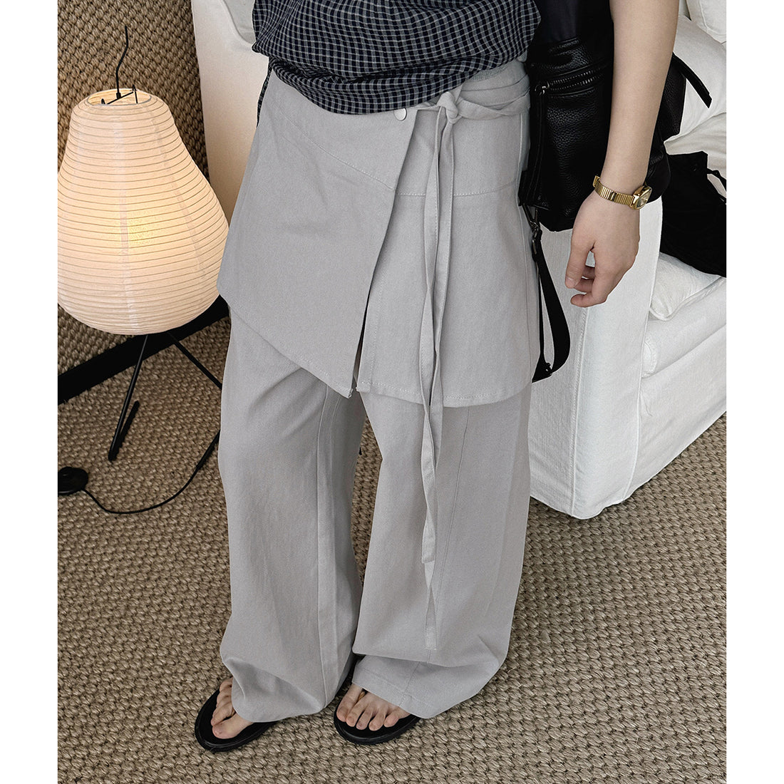 layered wrap pants high waist wide leg cotton loose trousers skirt overlay pants