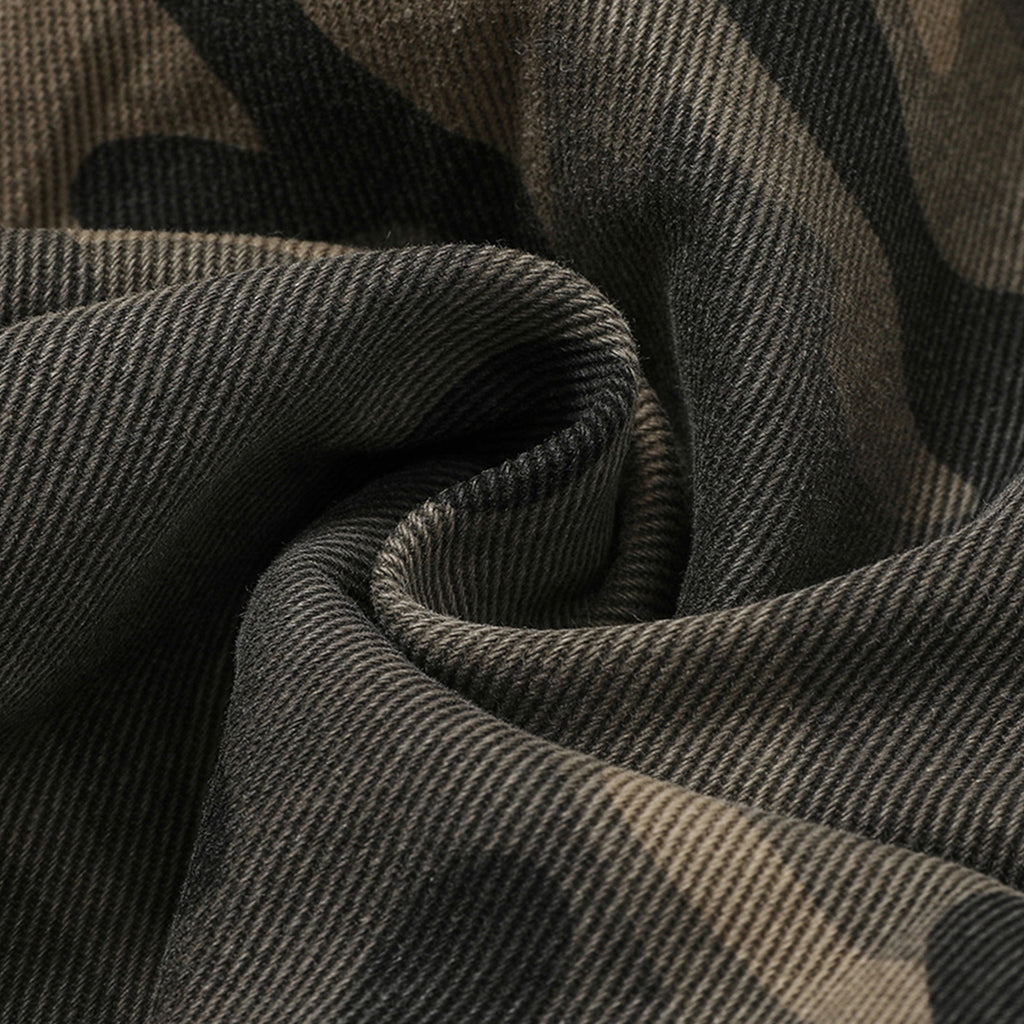 Pleated camouflage large pocket denim cargo pants