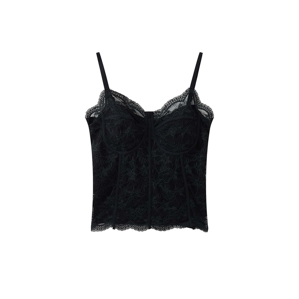 Lace cami top women slim fit corset style spaghetti strap sexy tank top