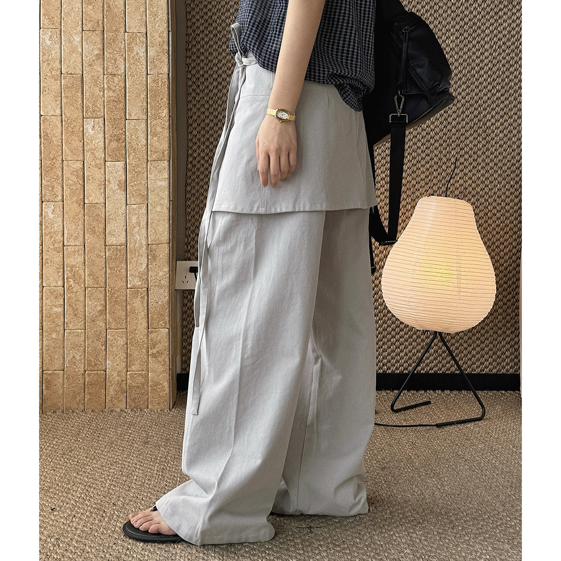 layered wrap pants high waist wide leg cotton loose trousers skirt overlay pants