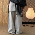 layered wrap pants high waist wide leg cotton loose trousers skirt overlay pants