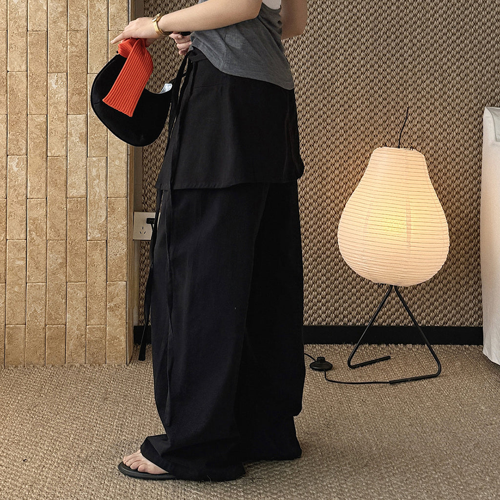 layered wrap pants high waist wide leg cotton loose trousers skirt overlay pants