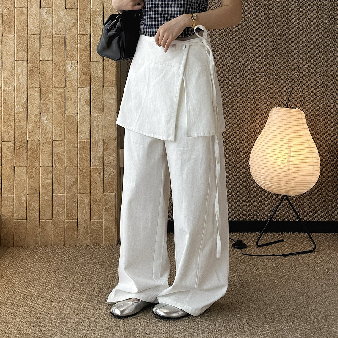 layered wrap pants high waist wide leg cotton loose trousers skirt overlay pants