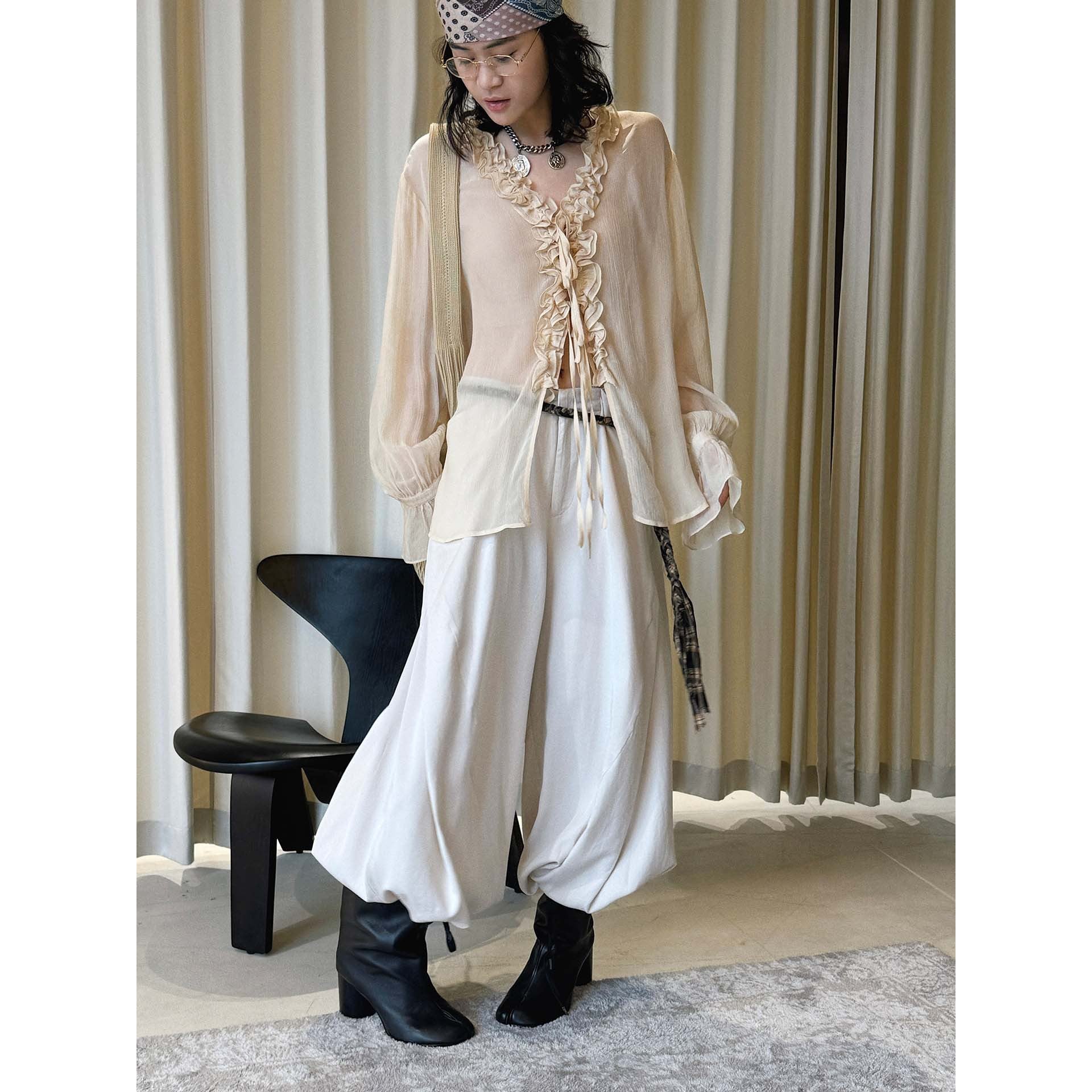 loose harem pants high waist lyocell wide leg pants draped casual baggy trousers