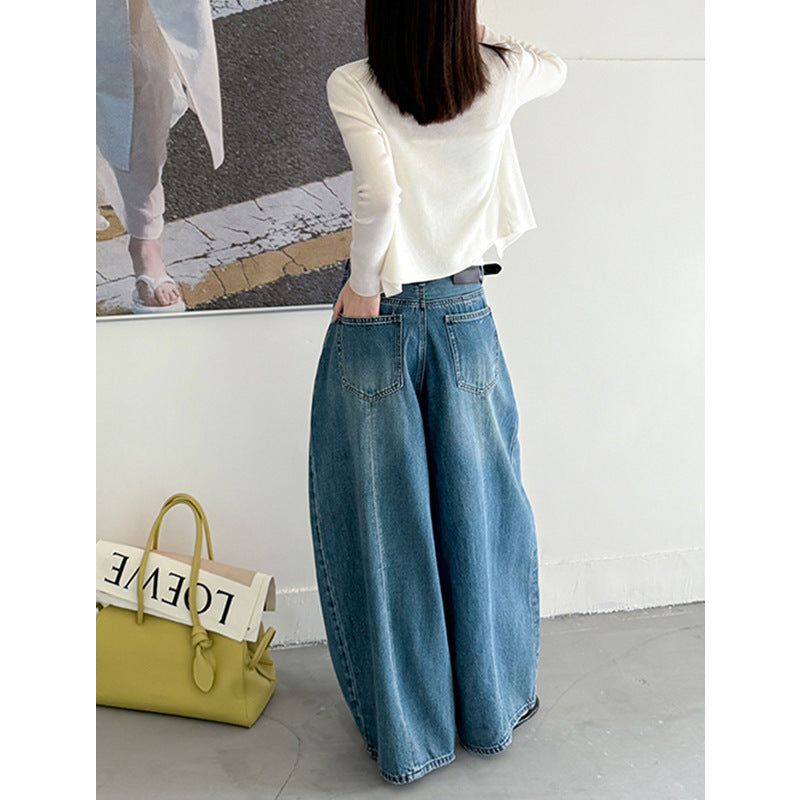 Wide leg jeans women high waist loose denim pants vintage wash trousers