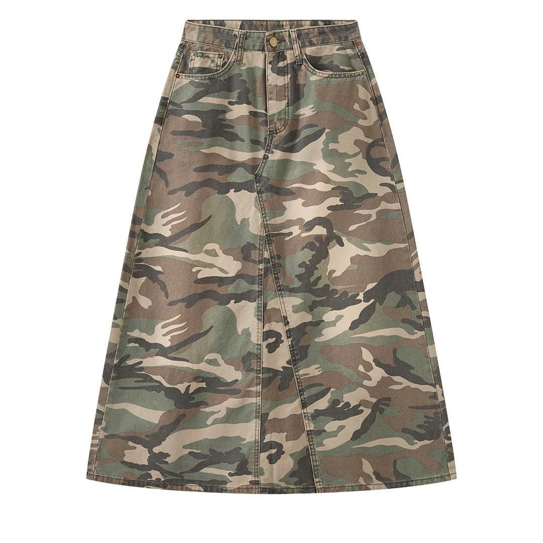 Camo long skirt women high waist vintage A-line maxi skirt