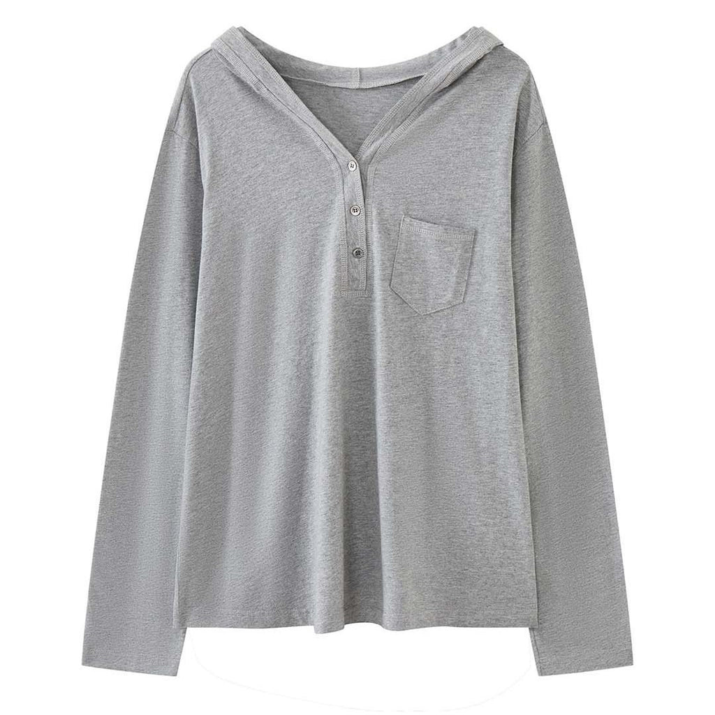 Loose fit v neck long sleeve button shirt top