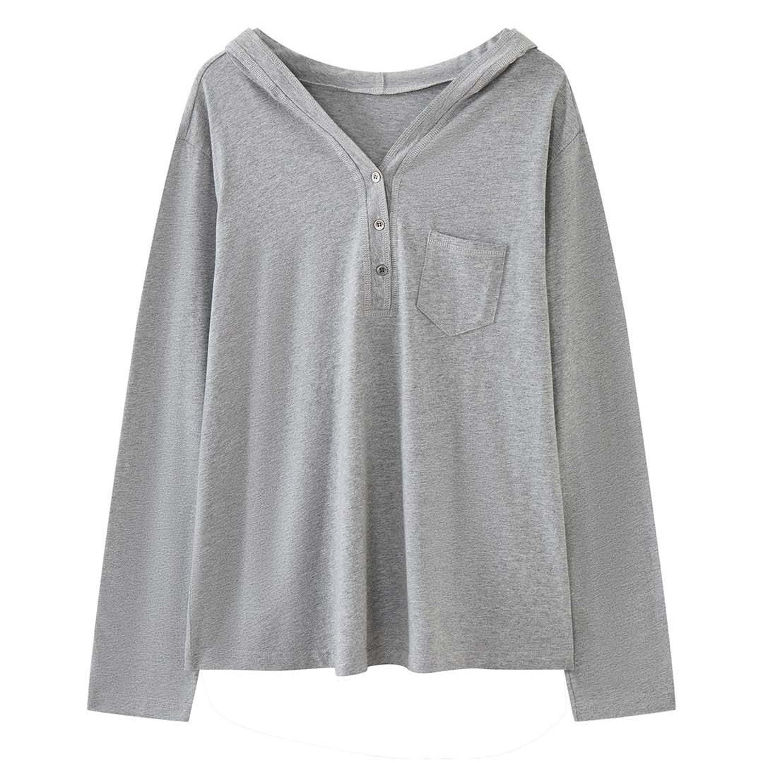 Loose fit v neck long sleeve button shirt top