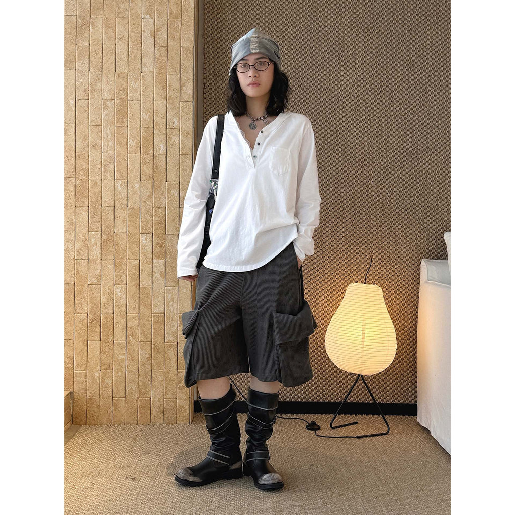 Loose fit v neck long sleeve button shirt top